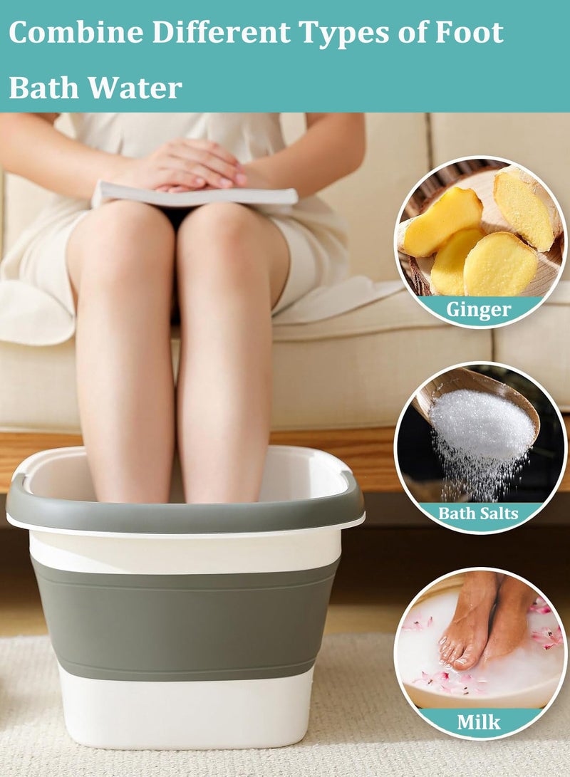 Collapsible Foot Bath Basin for Soaking Feet, Foot Soak Tub with Massage Acupoint, Plastic Bucket with Handle for Foot Spa, Multifunction Foldable Laundry Basket, Home Pedicure Spa Treatment-Grey - Image 4