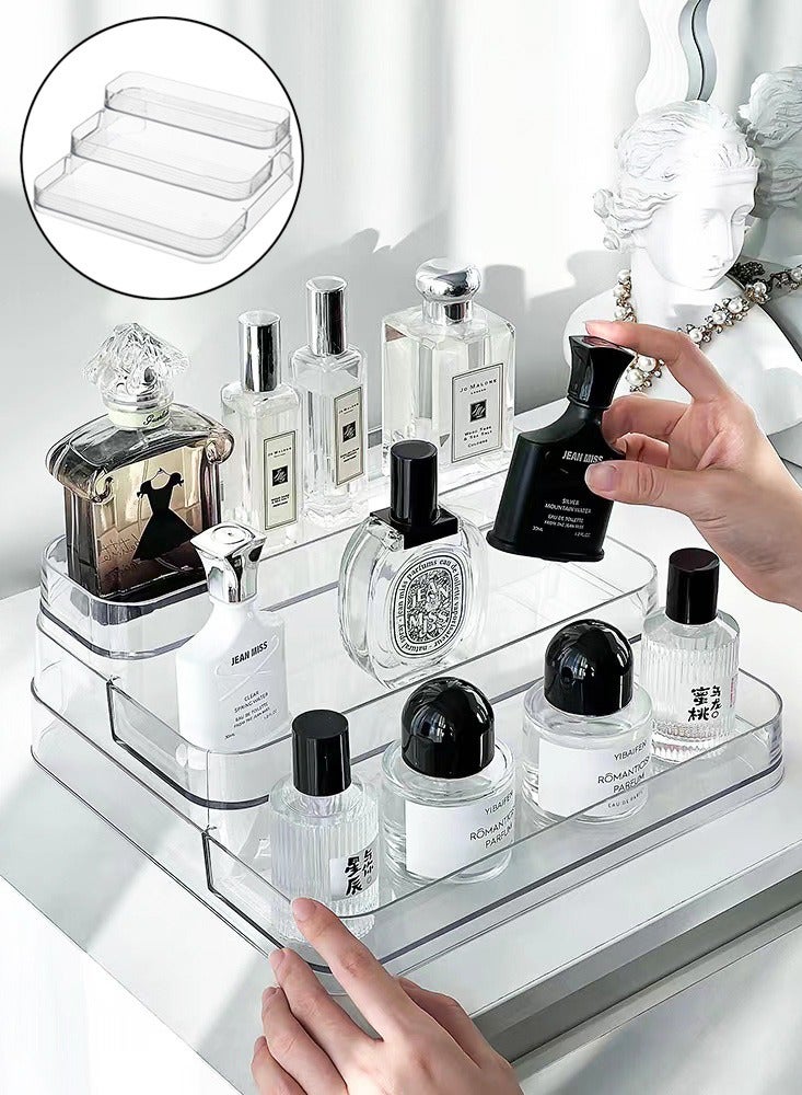 Clear Acrylic Perfume Organizer, Widen 3-Tiered Perfume Holder, Sturdy Display Stand for Cosmetics, Lotion, Skincare, Figurines and Seasoning Jars, Transparent Storage Rack For Dresser, Bathroom, Kitchen Countertop Cabinet, No Assembly Display Risers - Image 1