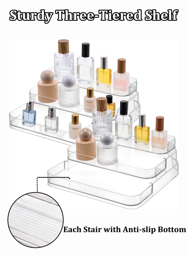 Clear Acrylic Perfume Organizer, Widen 3-Tiered Perfume Holder, Sturdy Display Stand for Cosmetics, Lotion, Skincare, Figurines and Seasoning Jars, Transparent Storage Rack For Dresser, Bathroom, Kitchen Countertop Cabinet, No Assembly Display Risers - Image 3