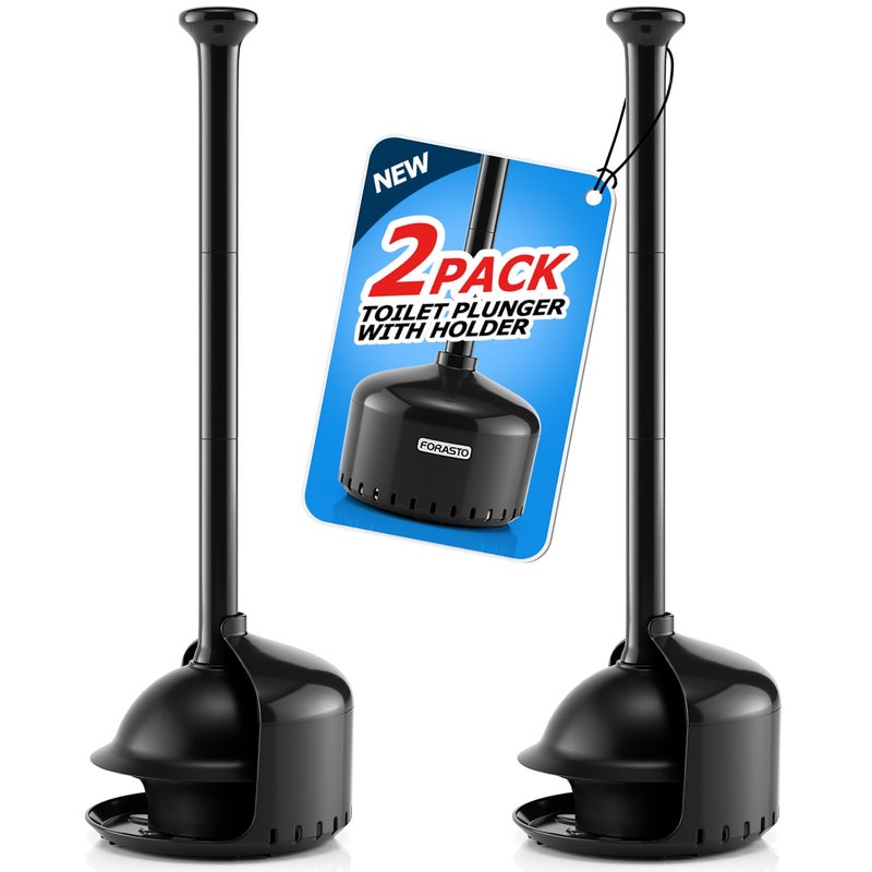 FORASTO 2Pack Toilet Plunger with HolderPlungers for Bathroom with Holder Toilet Plunger with CoverBathroom PlungerBathroom DecorToilet Bowl CleanersKids Bathroom AccessoriesBlack19inch - Image 2