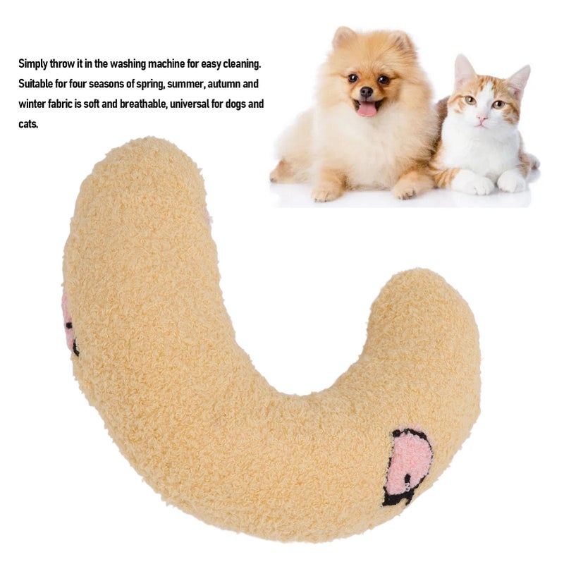 U Shaped Pet Neck Pillow Plush Dog Bed Yellow Peach Pattern Raised Edges Machine Washable - Image 5