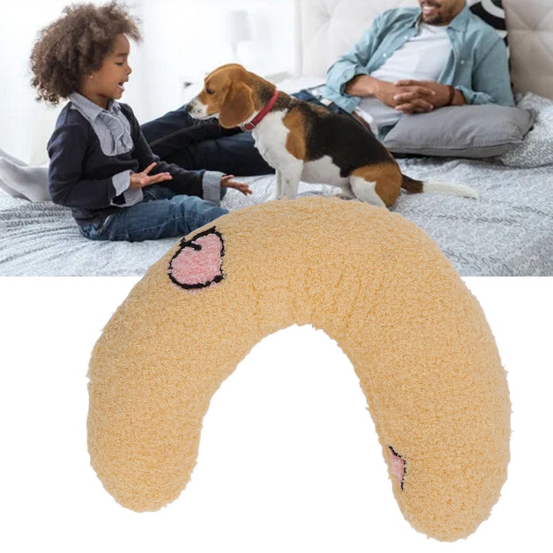 U Shaped Pet Neck Pillow Plush Dog Bed Yellow Peach Pattern Raised Edges Machine Washable - Image 2