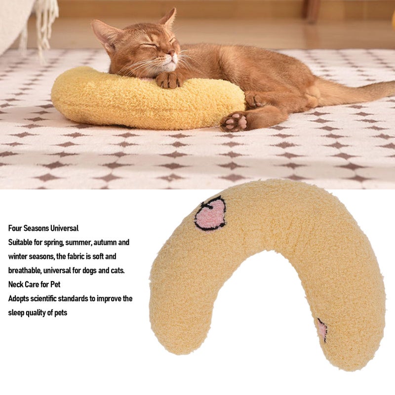 U Shaped Pet Neck Pillow Plush Dog Bed Yellow Peach Pattern Raised Edges Machine Washable - Image 4