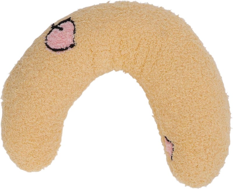 U Shaped Pet Neck Pillow Plush Dog Bed Yellow Peach Pattern Raised Edges Machine Washable - Image 1
