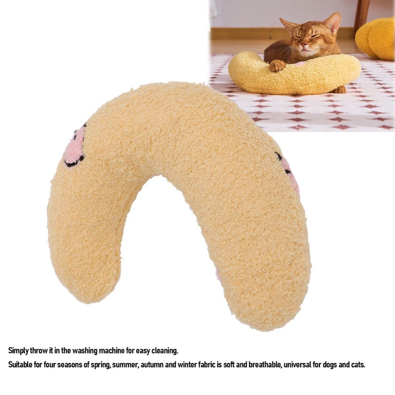 U Shaped Pet Neck Pillow Plush Dog Bed Yellow Peach Pattern Raised Edges Machine Washable - Image 3