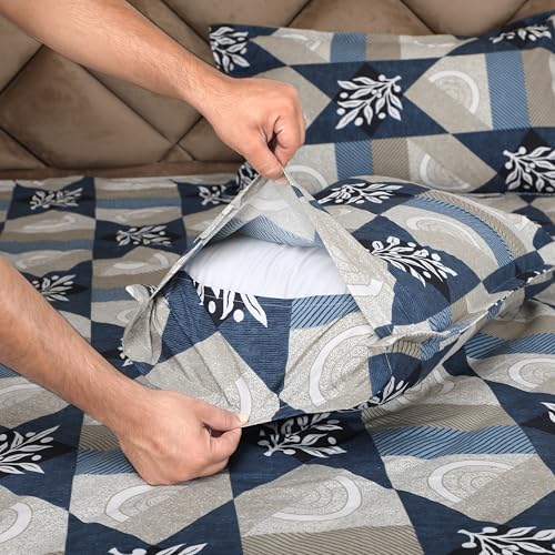 AVI 180 TC Bedsheet King Size Bed Glace Cotton with 2 Pillow Covers | 110 GSM Soft Brushed Microfiber King Size Bedsheet Cotton - Breathable & Wrinkle Free - (223 x 241 CM, Blue & Grey) - Image 2