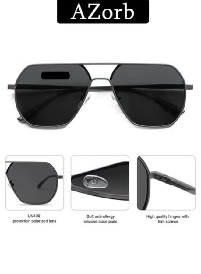AZorb Polarized  Aviator Sunglasses for Men Women Shades Magnesiu Aluminum Alloy Metal Frame Men's Sun Glasses UV400 Protection for Drive Fishing Travel Sunglasses Black - Image 5