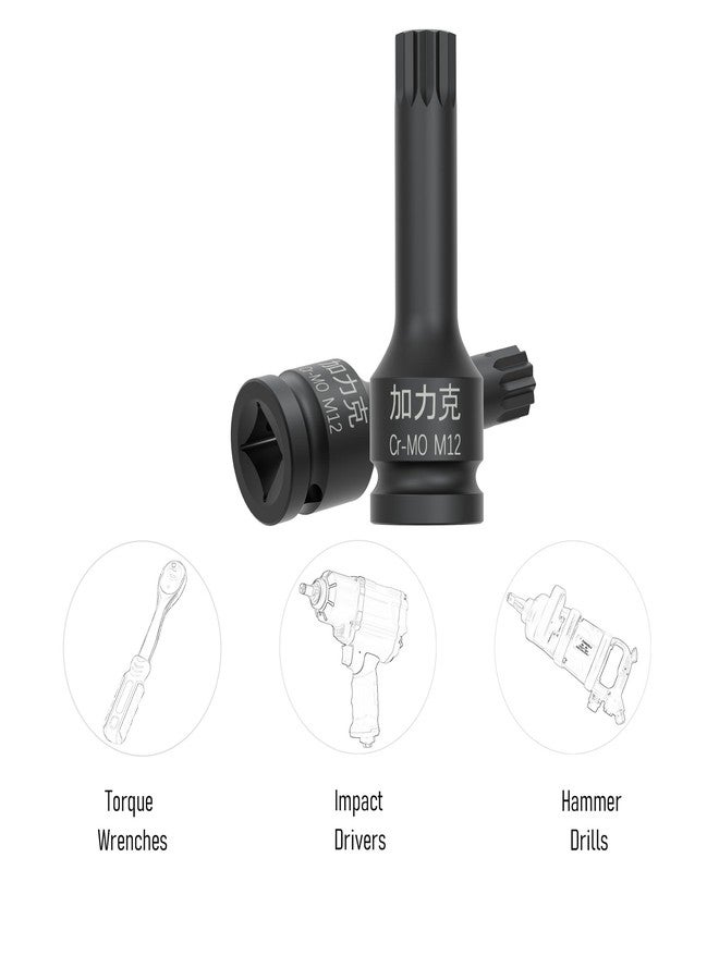 FOCMKEAS 1/2-Inch Drive x M12(12mm） Impact XZN Triple Square Spline Bit Socket, Metric Lengthen Screwdriver Socket Adapter, 3-Inch Length, CR-MO Steel, One-Piece Construction, Black - Image 4