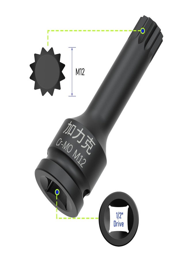 FOCMKEAS 1/2-Inch Drive x M12(12mm） Impact XZN Triple Square Spline Bit Socket, Metric Lengthen Screwdriver Socket Adapter, 3-Inch Length, CR-MO Steel, One-Piece Construction, Black - Image 2