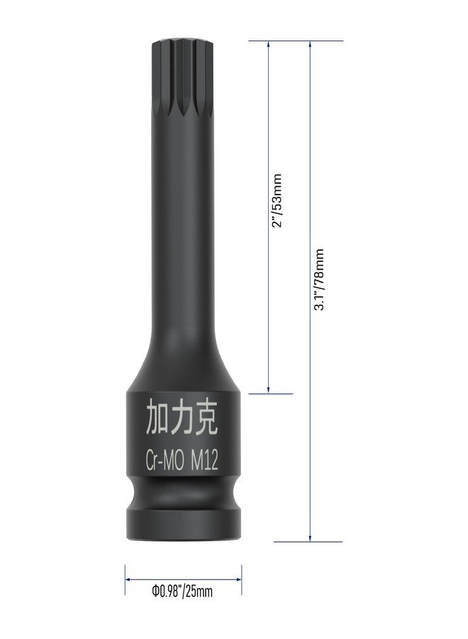 FOCMKEAS 1/2-Inch Drive x M12(12mm） Impact XZN Triple Square Spline Bit Socket, Metric Lengthen Screwdriver Socket Adapter, 3-Inch Length, CR-MO Steel, One-Piece Construction, Black - Image 3