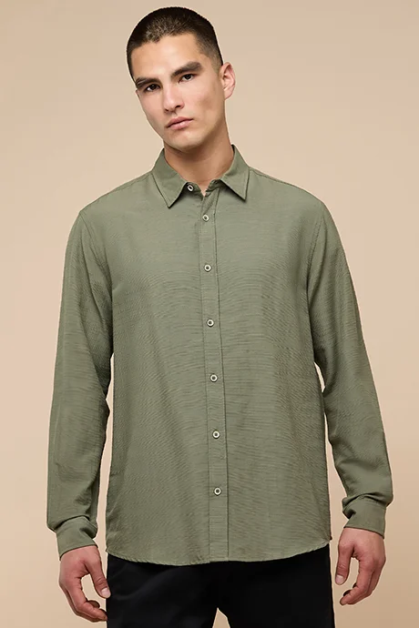 R&B Solid Shirt with Classic Collar and Long Sleeves