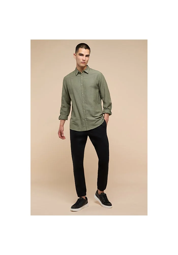 أر أند بي Solid Shirt with Classic Collar and Long Sleeves