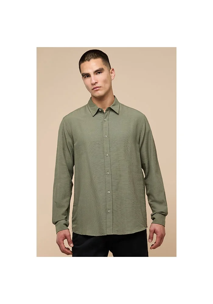 أر أند بي Solid Shirt with Classic Collar and Long Sleeves