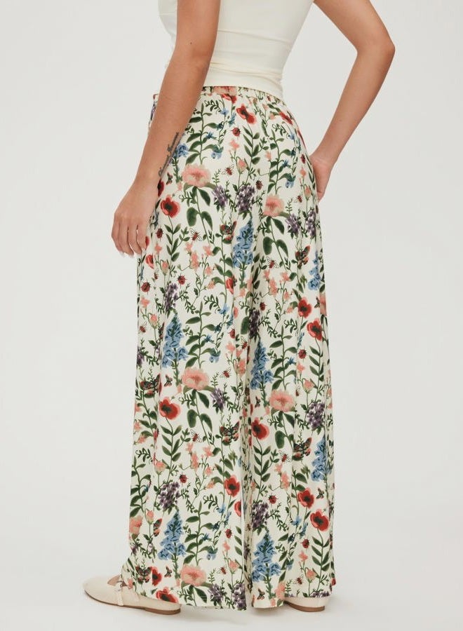 CIDER Womens Wide Leg Pants Floral Elastic Waist Palazzo Pants Boho Summer Casual Fashion Outfits, Beige, M - Image 4