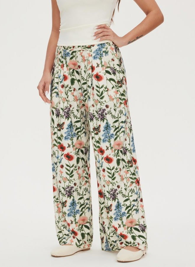 CIDER Womens Wide Leg Pants Floral Elastic Waist Palazzo Pants Boho Summer Casual Fashion Outfits, Beige, M - Image 3