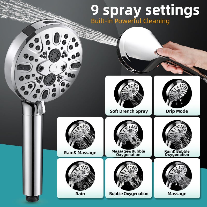 Cobbe Filtered Shower Head with Handheld, High Pressure 9 Spray Mode Showerhead with Filters, detachable shower head, Water Softener for Hard Water Remove Chlorine and Harmful Substance,Chrome - Image 2