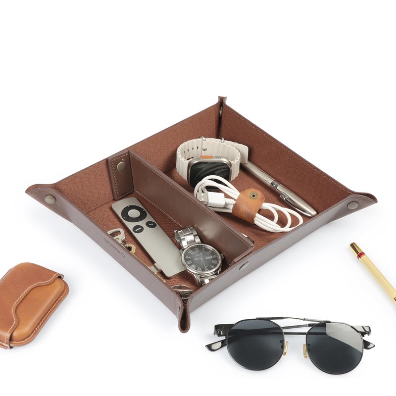 Londo Leather Tray Organizer - Practical Lightweight Water Resistant Computer Table Desk Storage Box for Wallets, Watches, Keys, Coins, Cell Phones and Office Equipment - Image 2