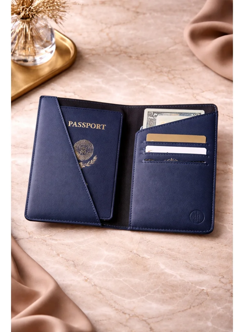 تحفة لوكس توڤا لوكس حامل جواز السفر جلدي فايج – أزرق كحلي | محفظة سفر نحيفة | جلد طبيعي