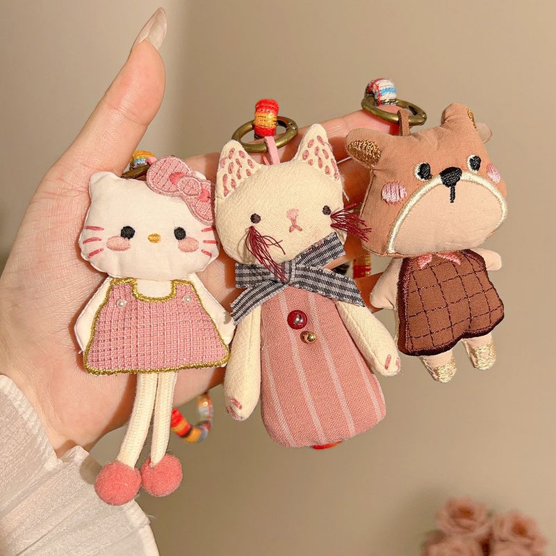 Korean Handmade Plush Cartoon Pendant Doll Keychain – Cute Bag Accessory - Image 3