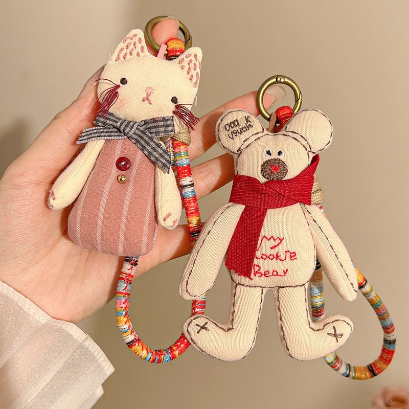 Korean Handmade Plush Cartoon Pendant Doll Keychain – Cute Bag Accessory - Image 2