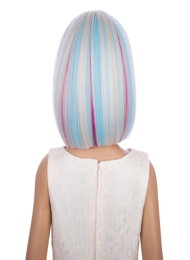 DUDUWIG Child Blonde Mixed Pink Blue Wig Kid Short Rainbow Straight Wig Colorful Wigs with Bangs for Girls Hairnet Include - Image 5
