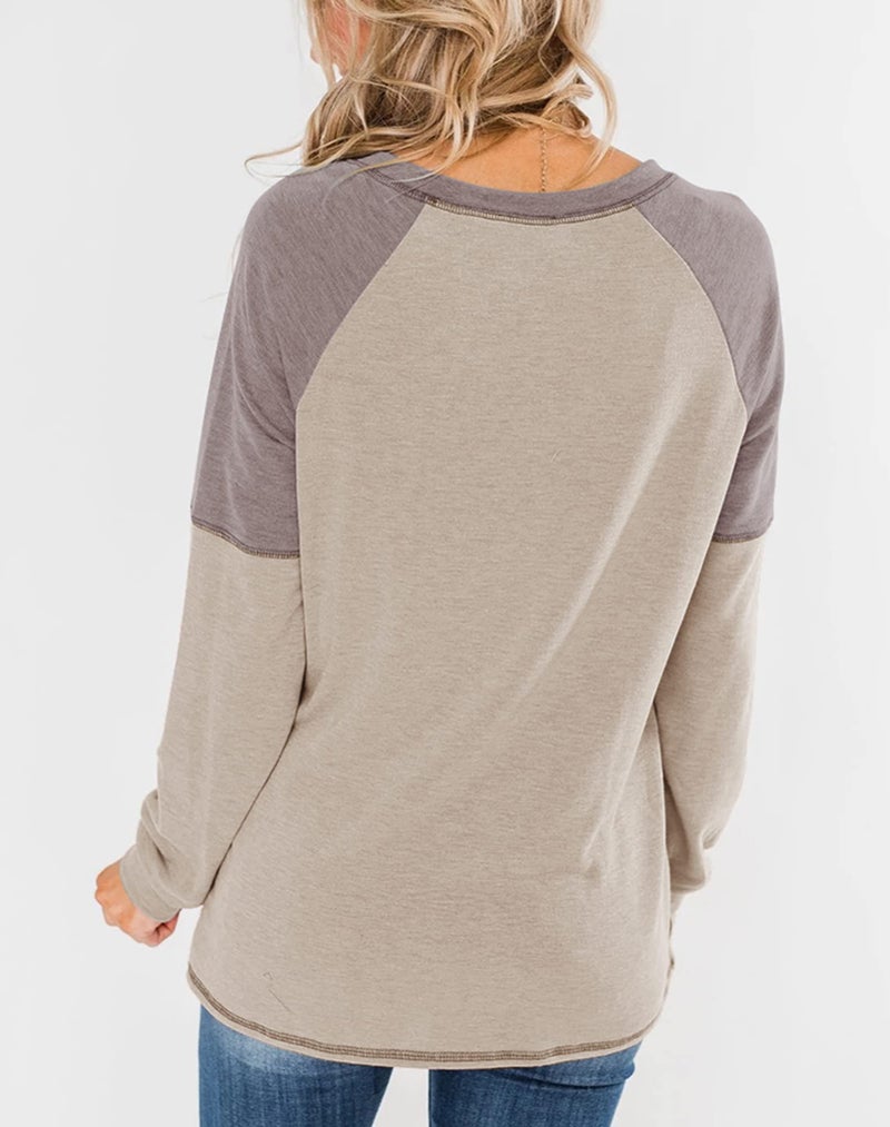 Bingerlily Women's Casual Long Sleeve Tunic Tops Crew Neck Color Block Blouses - Image 3