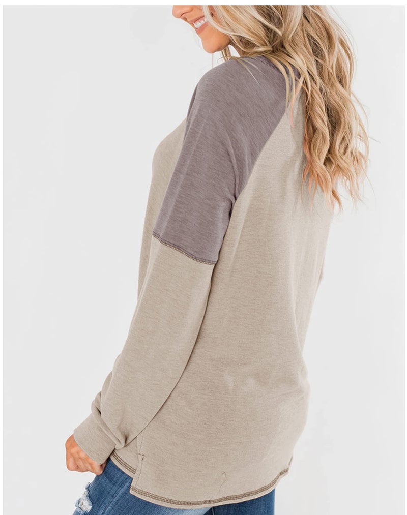 Bingerlily Women's Casual Long Sleeve Tunic Tops Crew Neck Color Block Blouses - Image 2