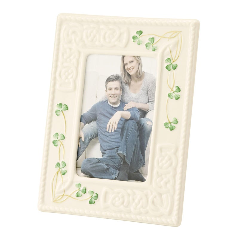 Belleek Tara 4x6 Picture Frame Fine Parian China White Photo Frame Handcrafted Shamrock Irish Decor