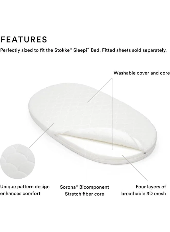 STOKKE Sleepi Mattress, White Four Layers of Breathable 3D Mesh For Safe Sleep offers Comfort And Support For Children Washable
