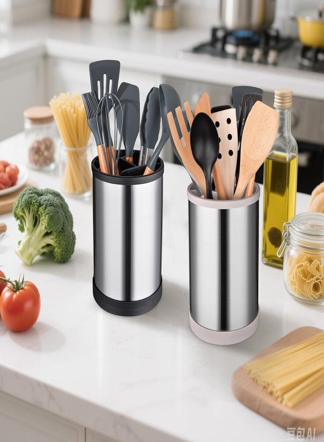 Dhaval 360° Rotating Stainless Steel Kitchen Utensil Organizer – 4-Compartment Heavy-Duty Cutlery Holder with Non-Slip Base, Large Capacity Countertop Storage (Multicolor) - Image 2