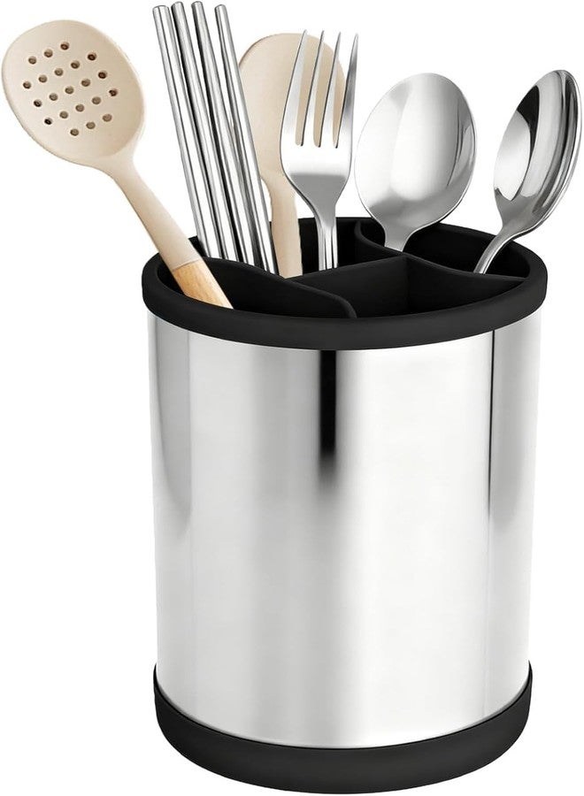 Dhaval 360° Rotating Stainless Steel Kitchen Utensil Organizer – 4-Compartment Heavy-Duty Cutlery Holder with Non-Slip Base, Large Capacity Countertop Storage (Multicolor) - Image 1