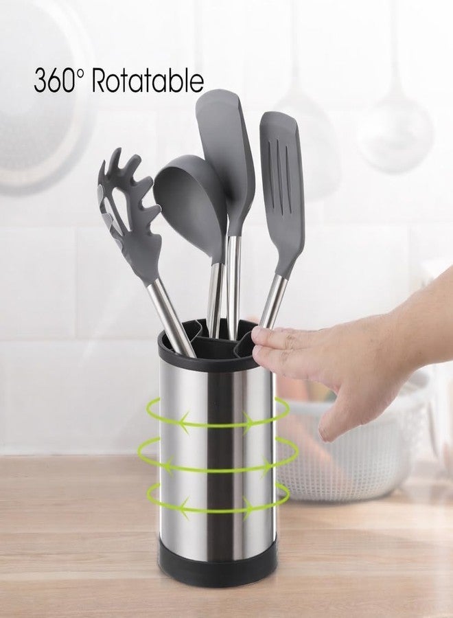 Dhaval 360° Rotating Stainless Steel Kitchen Utensil Organizer – 4-Compartment Heavy-Duty Cutlery Holder with Non-Slip Base, Large Capacity Countertop Storage (Multicolor) - Image 4