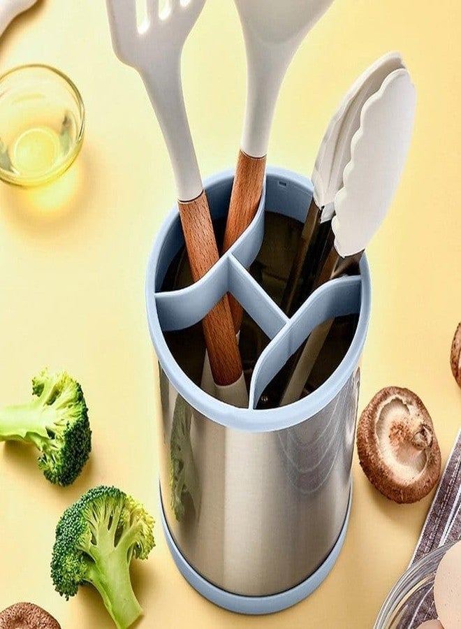 Dhaval 360° Rotating Stainless Steel Kitchen Utensil Organizer – 4-Compartment Heavy-Duty Cutlery Holder with Non-Slip Base, Large Capacity Countertop Storage (Multicolor) - Image 5