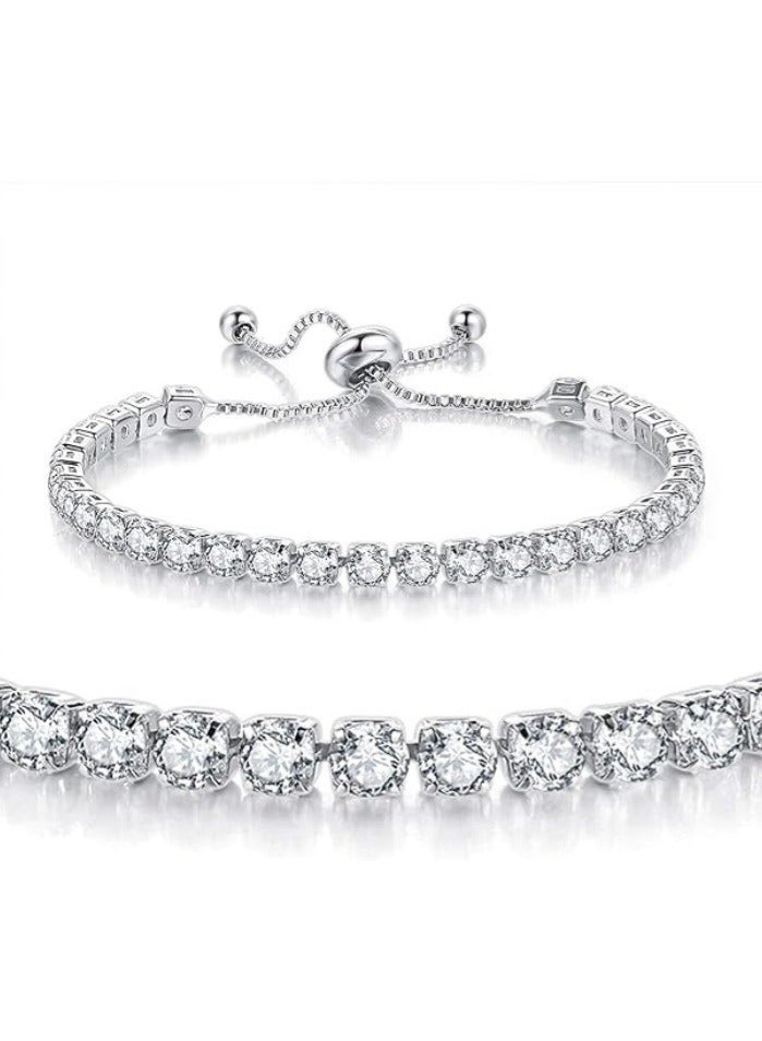 جيفت أساور نسائية مطلية بالذهب الأبيض، مرصعة بالألماس، مرصعة بزركونيا مكعب AAA+، بتصميم كلاسيكي أنيق، قابلة للتعديل، مناسبة كهدية زفاف. - Image 2