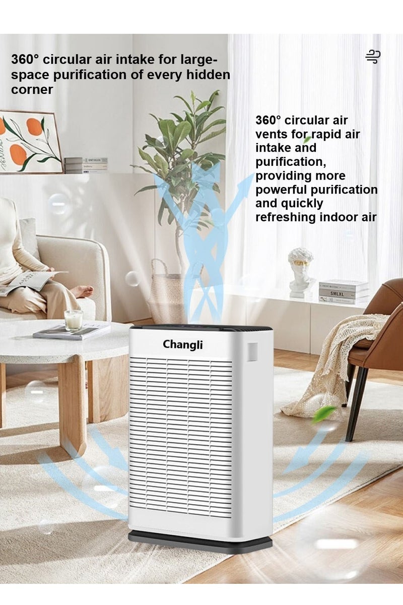 تشانجلي منقي هواء للمنزل والمكتب وفلتر هواء الغرفة الكبيرة مع مستشعر ذكي PM2.5، منقي هواء مع وضع السكون ومؤقت، يزيل الغبار والمواد المسببة للحساسية والروائح، ويمكنه تصفية الفورمالديهايد والكائنات الدقيقة ， يزيل حبوب اللقاح وشعر الحيوانات الأليفة - Image 5