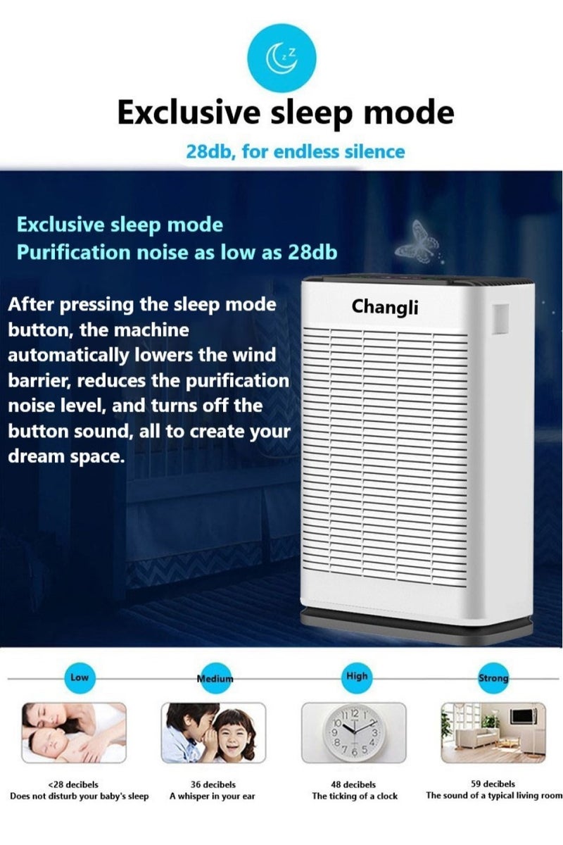 تشانجلي منقي هواء للمنزل والمكتب وفلتر هواء الغرفة الكبيرة مع مستشعر ذكي PM2.5، منقي هواء مع وضع السكون ومؤقت، يزيل الغبار والمواد المسببة للحساسية والروائح، ويمكنه تصفية الفورمالديهايد والكائنات الدقيقة ， يزيل حبوب اللقاح وشعر الحيوانات الأليفة - Image 3