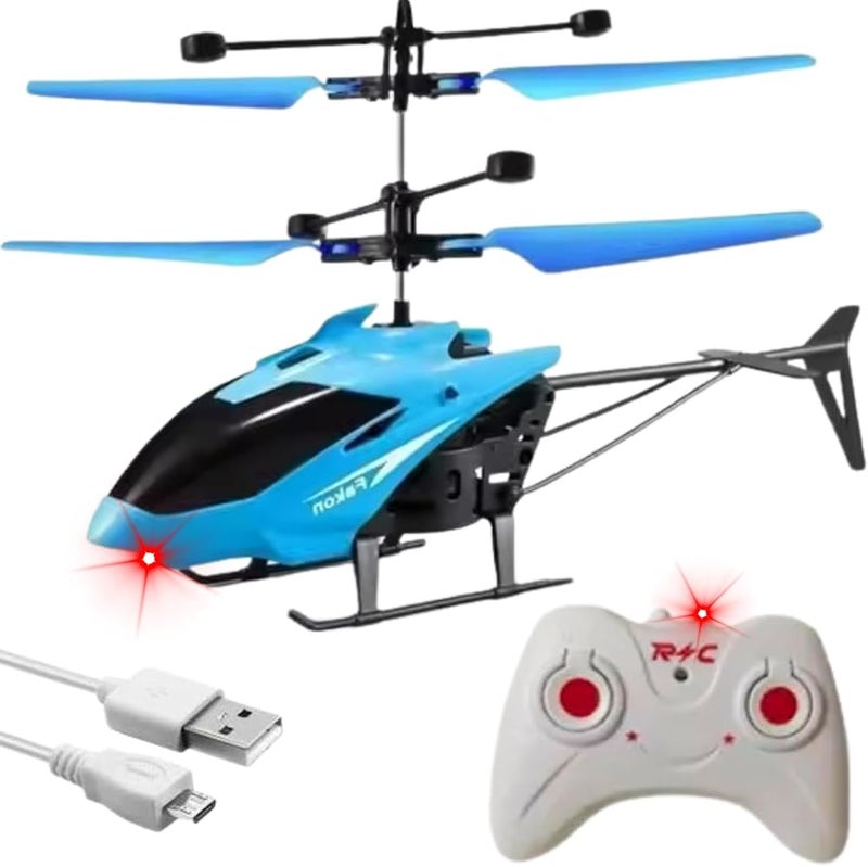 KIDZYMON® Remote Control Charging Battery Helicopter, Gravity Flying, 3D Light, Safety Sensor, Indoor and Outdoor Flying, Charging Cable, Remote Battery not Included, Pack of 1 (Style 4 Blu) - Image 1