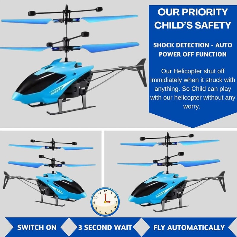 KIDZYMON® Remote Control Charging Battery Helicopter, Gravity Flying, 3D Light, Safety Sensor, Indoor and Outdoor Flying, Charging Cable, Remote Battery not Included, Pack of 1 (Style 4 Blu) - Image 4