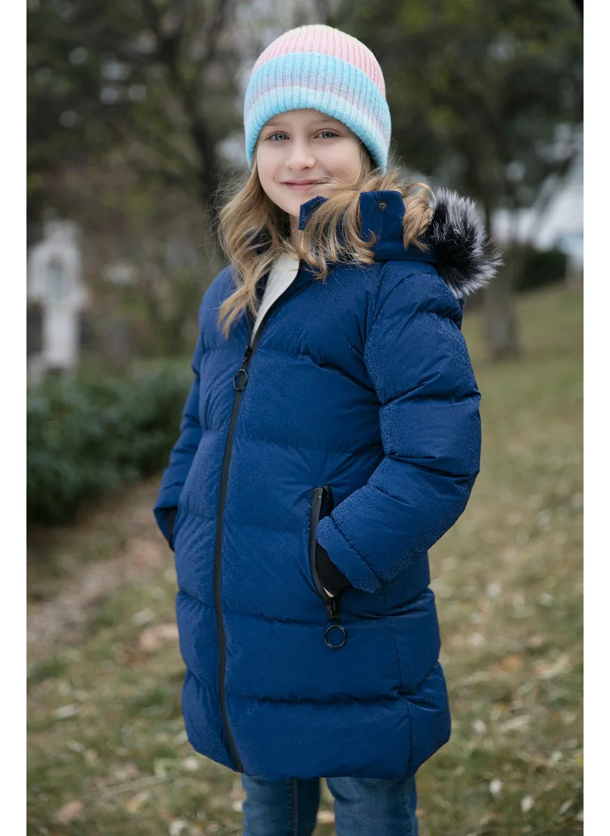 Lela Collar Faux Fur Plush Lined Removable Hooded Slim Cut Winter Coat Girls' COAT 5760002