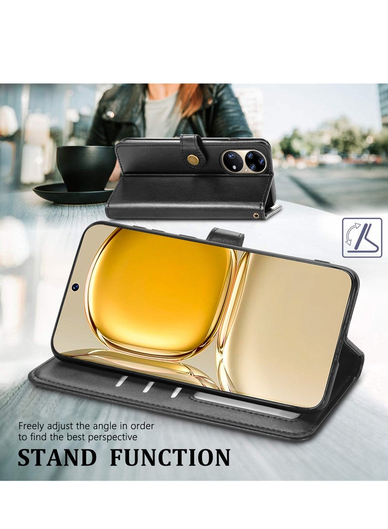 For Huawei P50 Magnetic Stand Flip Case Vintage Style PU Leather Flap with ID  Credit Card Slot Cash Pocket Stand Case - Image 4