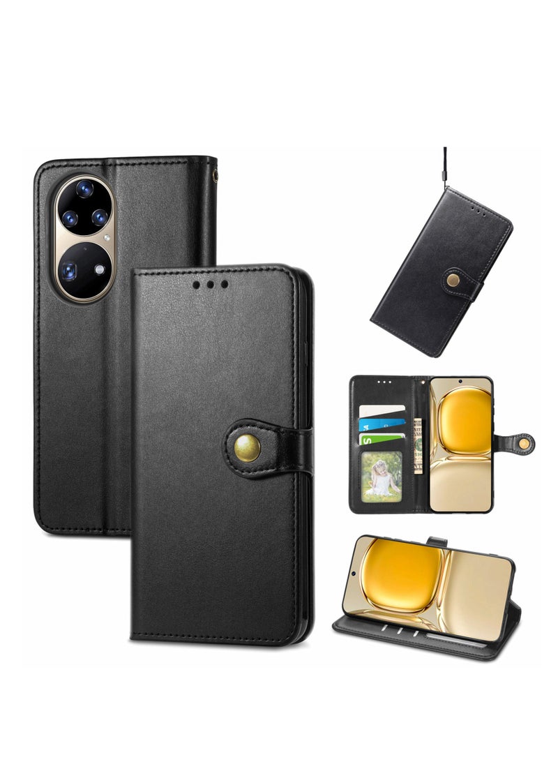 For Huawei P50 Magnetic Stand Flip Case Vintage Style PU Leather Flap with ID  Credit Card Slot Cash Pocket Stand Case - Image 2