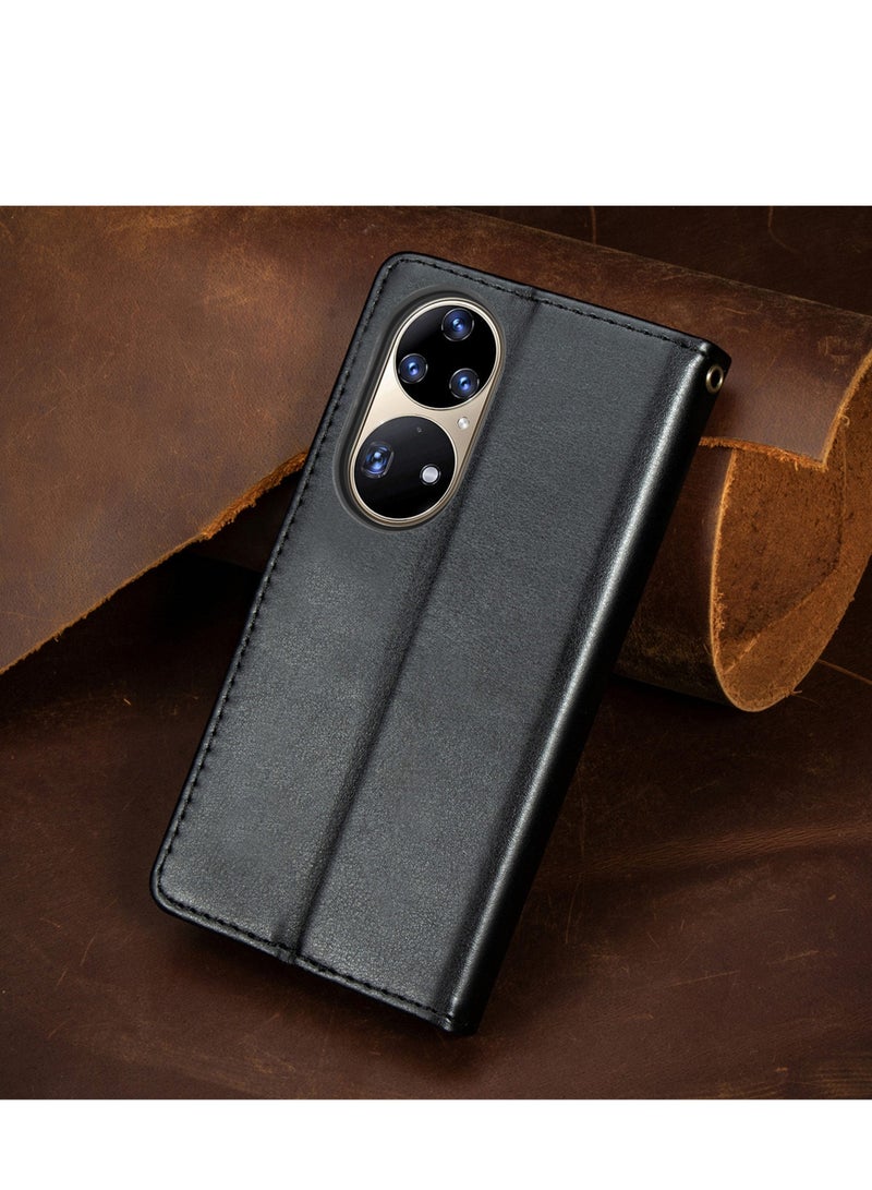For Huawei P50 Magnetic Stand Flip Case Vintage Style PU Leather Flap with ID  Credit Card Slot Cash Pocket Stand Case - Image 5