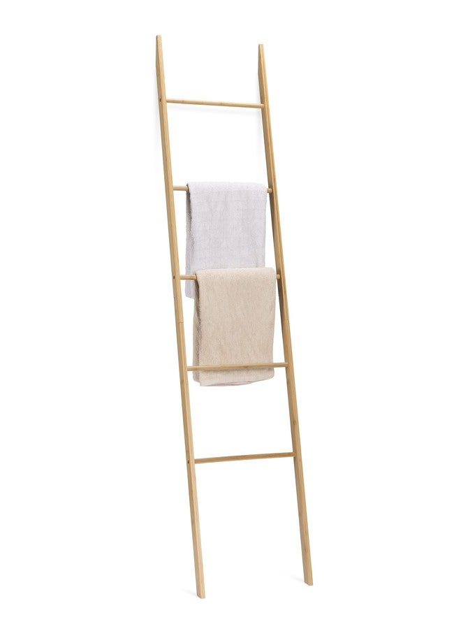 Navaris Bamboo Towel Ladder - Wood Rack for Towels, Clothes, Blankets - Wall Leaning Wooden Rack for Bathroom, Bedroom - 5-Tier Towel Holder Stand - Image 1