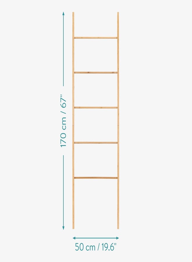 Navaris Bamboo Towel Ladder - Wood Rack for Towels, Clothes, Blankets - Wall Leaning Wooden Rack for Bathroom, Bedroom - 5-Tier Towel Holder Stand - Image 4