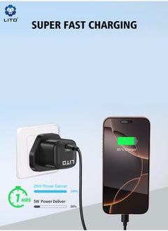 ليتو Lito GaN Charger with Type-C to Lightning Head Cable, PD 20W Fast Charge, Universal Compatibility, Overheat Protection, Safe & Reliable Charging, Lightweight & Portable | Black  - Image 3