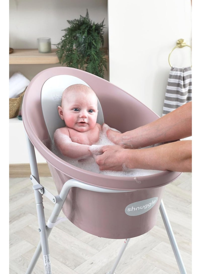 Shnuggle حمام شنجول للمواليد الجدد | دعم مدمج وظهر ناعم | مناسب من المواليد الجدد | دعم مقعد الحمام يشمل قابس | وردي مزهر - Image 5