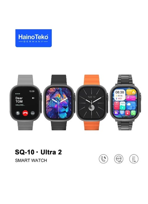 ساعة هاينو تيكو SQ10 ألترا 2 الذكية مع شاشة AMOLED مقاس 2.02 بوصة وشاحن لاسلكي و4 أحزمة إضافية وجهاز تتبع اللياقة البدنية ومكالمات بلوتوث ومراقب معدل ضربات القلب ومقاومة للماء IP67 وأوضاع رياضية متوافقة مع نظامي Android وiOS باللون الأسود