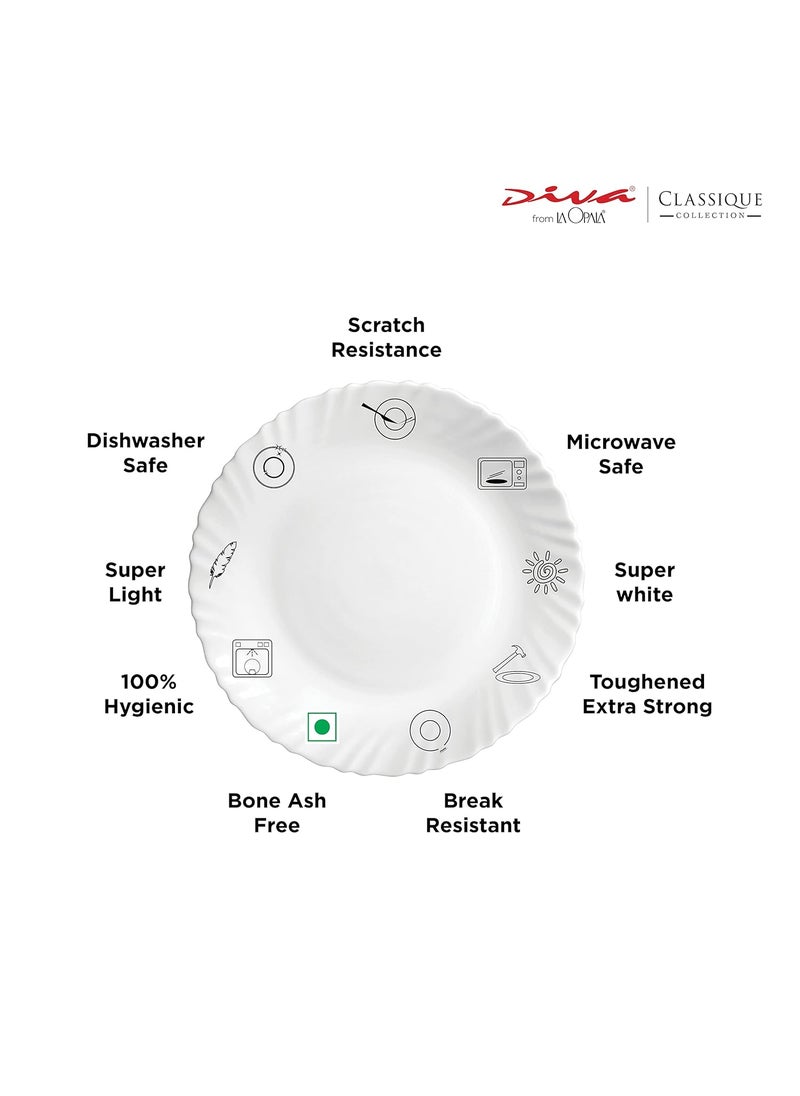 La Opala - La Opala Diva Classique Collection Opal Glass Crockery | Quarter Plate Set of 6 | Plain White Side Plate for Snacking & Gifting | Microwave Safe | 100% Vegetarian | Extra Strong | Super Light & White - Image 1