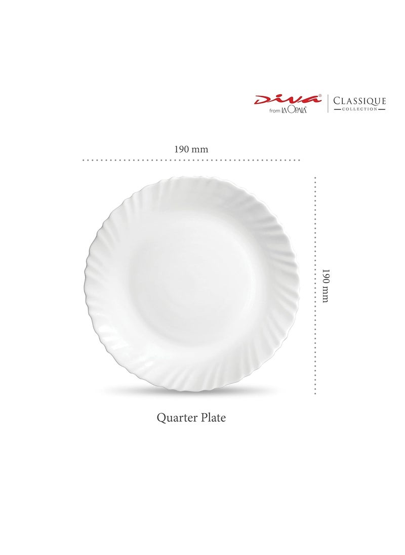 La Opala - La Opala Diva Classique Collection Opal Glass Crockery | Quarter Plate Set of 6 | Plain White Side Plate for Snacking & Gifting | Microwave Safe | 100% Vegetarian | Extra Strong | Super Light & White - Image 1