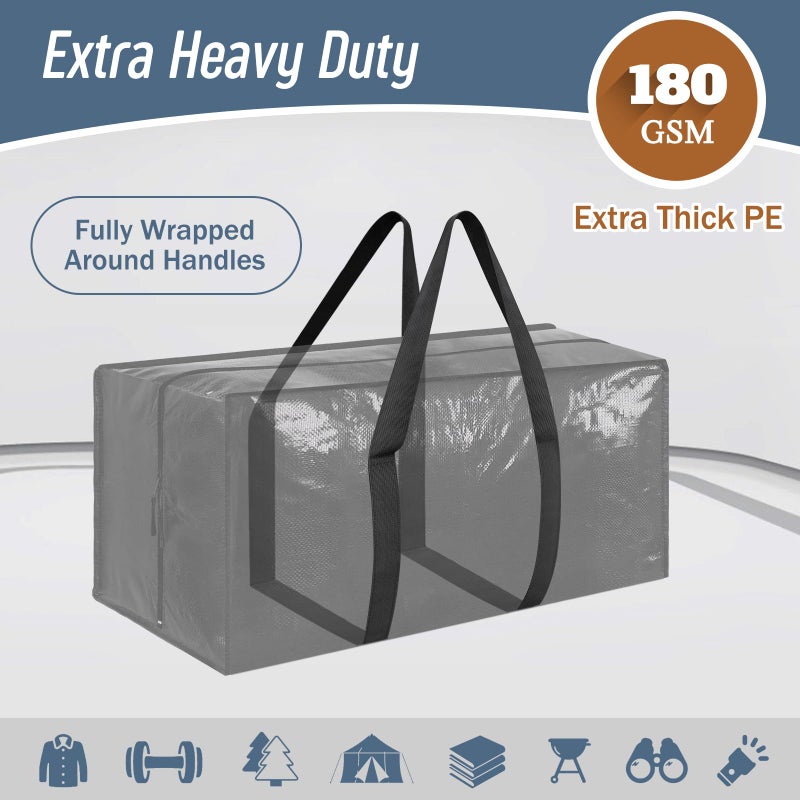 FYGRIP 6 Pack Extra Heavy Duty Large Moving Bags with Strong Zipper & Comfortable Handles, Sturdy & Durable Clothes Storage Bags Totes Bins, Packing Moving Boxes for College Supplies, Black - Image 2